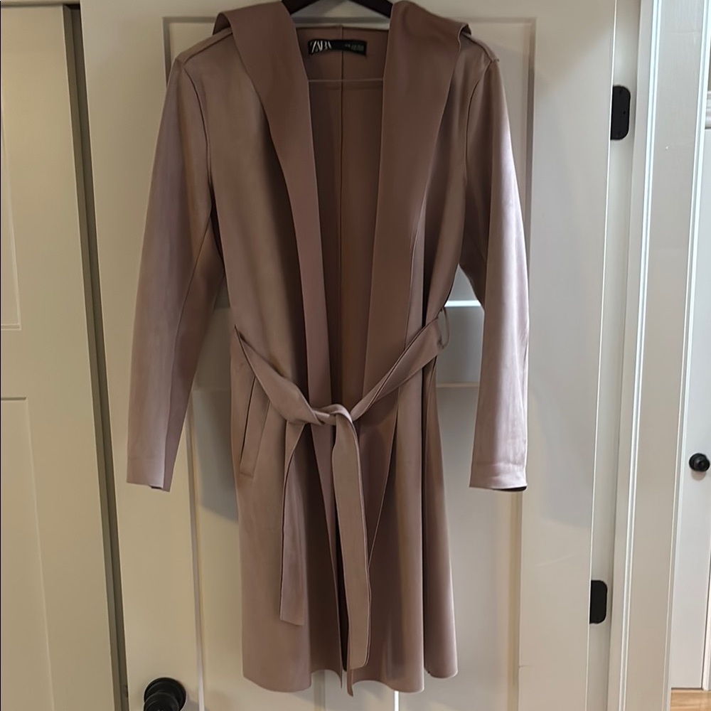 Size M Zara Rose Pink Trench Coat with Belted Waist